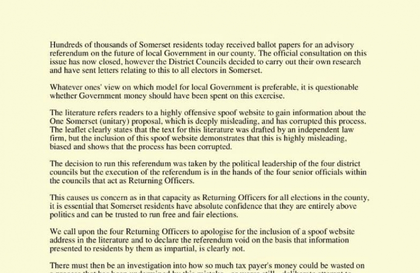 Letter from four Somerset MPs 