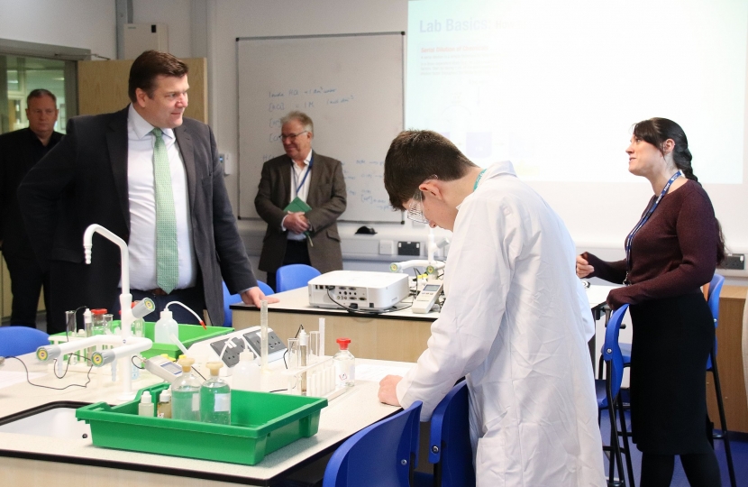 James Heappey with science T-Level students. 