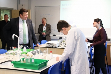 James Heappey with science T-Level students. 